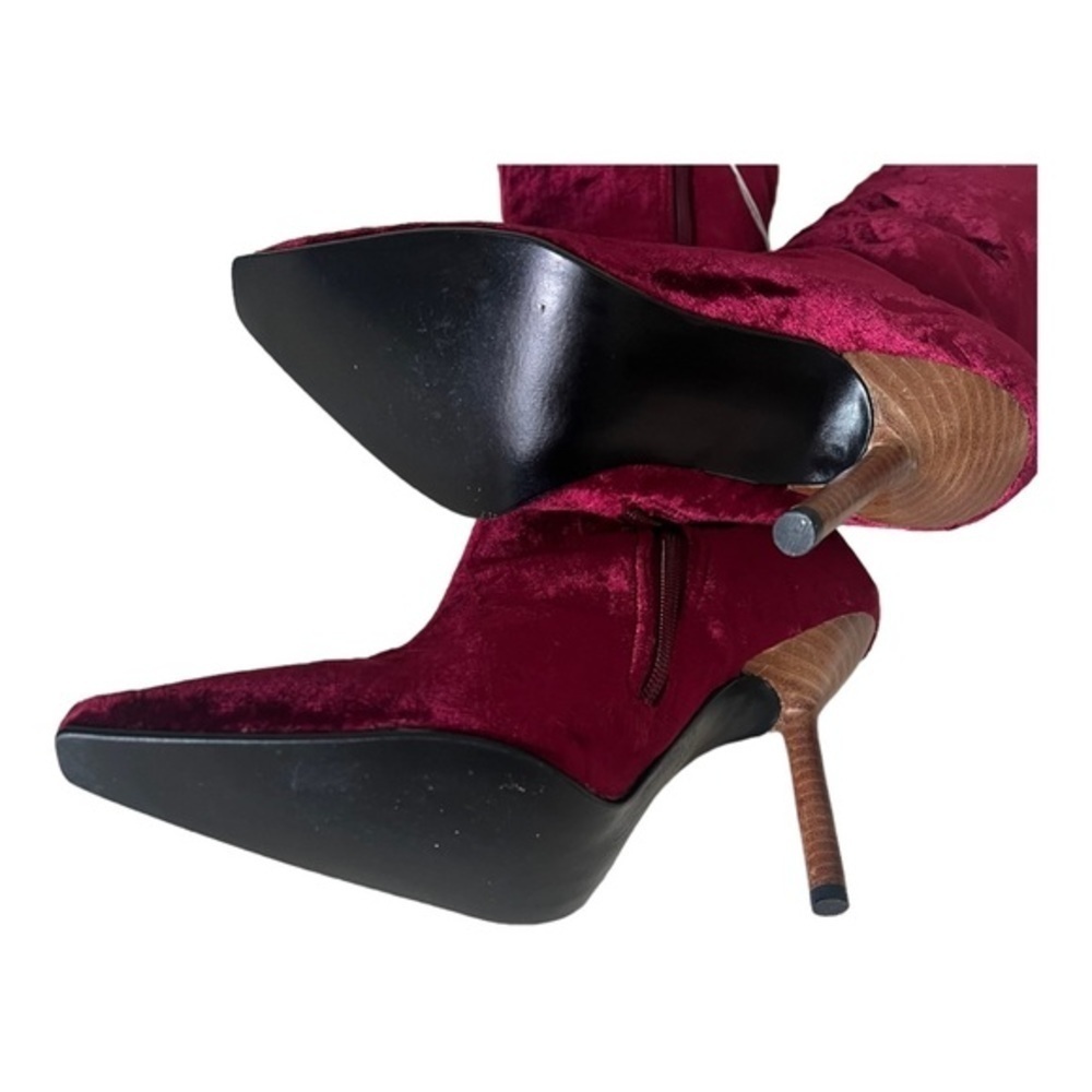 Colin Stuart Red Velvet Leather Mid Calf Pointed Toe Heel Boots Size 7M - Picture 3 of 16